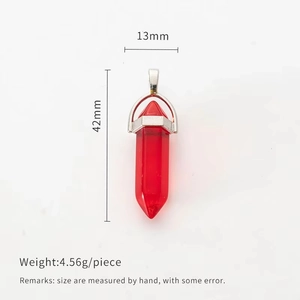 Red hexagonal crystal column pendant necklace with silver metal hook and 42mm length