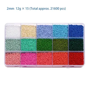 2mm glass seed bead set in 15-grid box for DIY jewelry making, macaron colors, 21600pcs