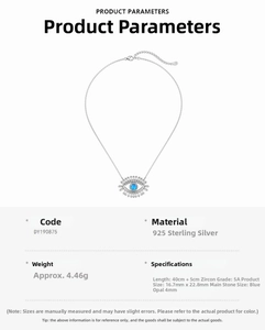 S925 sterling silver evil eye necklace detail with 4mm blue opal and zircon stones
