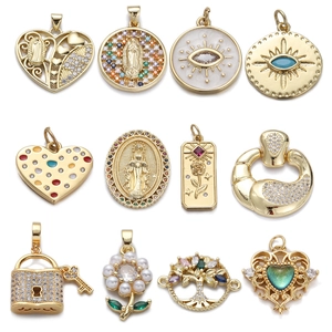 Heart Virgin Mary Evil Eye Pendant Necklace For Women 18K Gold Plated Copper Cubic Zirconia Enamel Religious Niche Jewelry