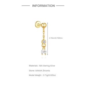 Macro detail of S925 sterling silver water drop earring with AAAAA cubic zirconia dimensions