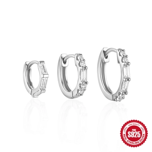 Classic 925 sterling silver hoop earring set with sparkling cubic zirconia stones