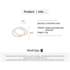 Fiche technique du bracelet double rangée de perles avec cristaux, diamètre de 6 cm