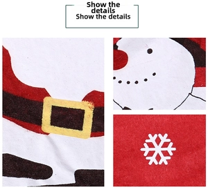 Détail de housses de chaise de Noël montrant la texture non tissée et les motifs de fête