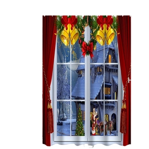 Festive Christmas shower curtain with 3D Santa Claus scene and red curtains