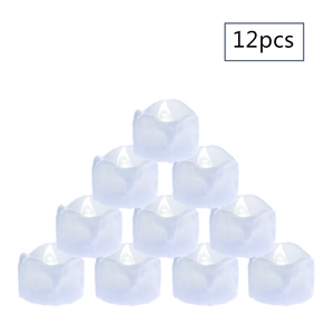 Pyramid stack of twelve white flameless LED tea lights for festive holiday decorations