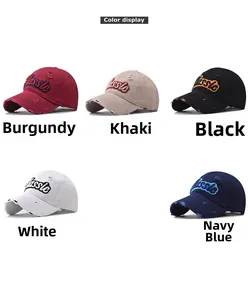 Detalle de gorras de béisbol de algodón desgastado con bordado Classic en cinco colores