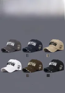 Distressed Boston baseball caps in six vintage colors with detailed embroidery and frayed brims