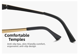 Detail of ergonomic black and gold temples with anti-slip skin-friendly ear pads
