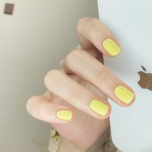 Short Press On Nails Glossy Yellow False Nails ABS Resin Full Cover Manicure Accessories For Women