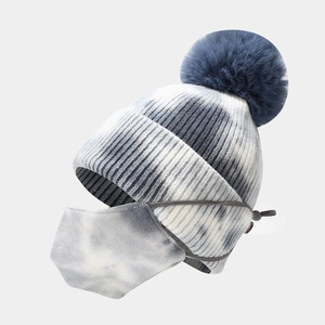 Berretto In Maglia E Maschera Inverno Bambini Tie Dye Beanie Con Pompon Caldo Per Neonati Ragazzi Ragazze