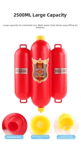 Detail of 2500ML firefighter backpack water gun showing leak-proof wide mouth and seal