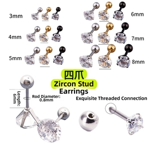 Detailed size chart for stainless steel zircon stud earrings with 3mm to 8mm options