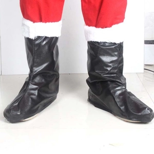 Christmas Santa Claus Black Faux Leather Boot Covers With White Plush Trim Holiday Party Cosplay Accessories For Men Women
