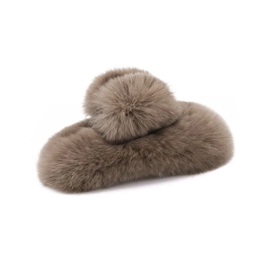 Brown faux rabbit fur large shark clip plush hair claw accessory for autumn and winter