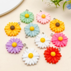Colorful resin daisy flower pendants with metal loops for DIY jewelry making and crafts