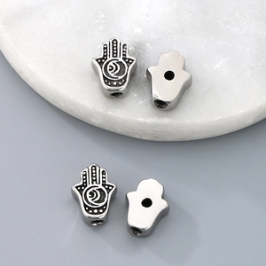 Vintage stainless steel Hamsa Hand spacer beads for DIY bracelet jewelry making