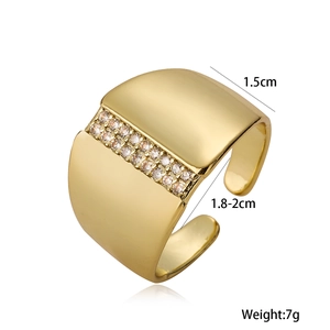 Minimalist 18K gold-plated wide open ring with zircon stones for women and girls