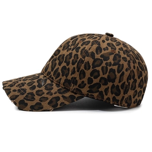 Vintage leopard print cotton baseball cap with distressed brim and retro aesthetic
