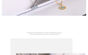 Detailed close-up of evil eye pendant necklaces in gold and silver finish with blue center