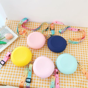 Rainbow donut silicone crossbody bags for kids with adjustable printed straps in five colors