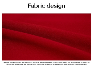 Detailed fabric texture of a red bodycon dress with clear washing instruction labels