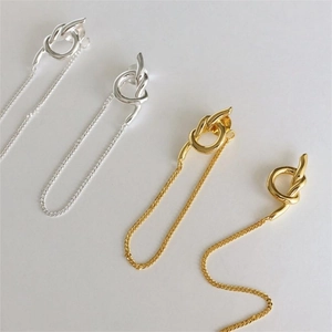 Minimalist 925 sterling silver knot chain earrings in gold and silver finish