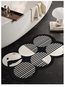 Modern bathroom setting with panda patterned absorbent diatomaceous earth non-slip floor mat