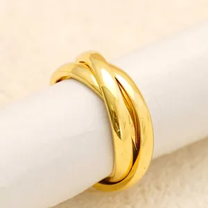 Minimalist 18k gold plated multi-layer interlaced stainless steel rings for women
