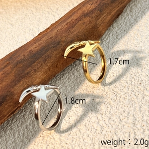 Minimalist stainless steel star and moon open rings in gold and silver finish