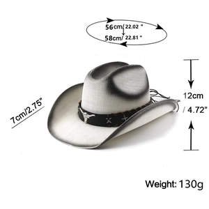 Top view of cowboy hat showing 56-58cm circumference and silver bull head ornament