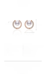 Detailed size specifications for pearl stud earrings featuring 18 stones and copper material