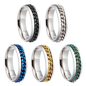 6MM wide stainless steel spinner rings with rotating chains in five assorted colors