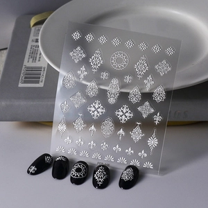Nail Art Stickers 5D Embossed Baroque White Plaster Style Flower Heart Totem Self Adhesive Manicure Decals For Women