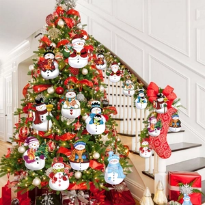 18-piece set of wooden Christmas tree ornaments featuring snowmen and Santa Claus figures
