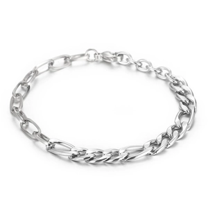Minimalist silver stainless steel Figaro link chain bracelet for men and women