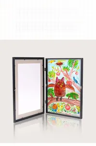 Detailed front-opening black kids art frame for A4 storage and drawing display