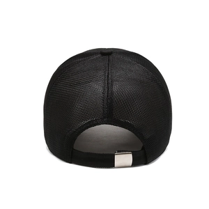 Black breathable mesh baseball cap with adjustable metal buckle back view for men and women