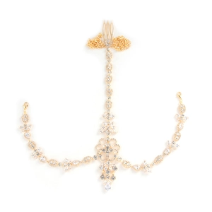 Bohemian gold hair chain with sparkling rhinestones floral design for elegant women style