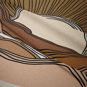 Close-up of abstract bohemian wall tapestry fabric showing soft velvet texture and earth tones