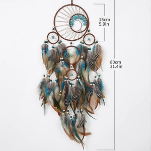 Tree of Life dream catcher wall hanging with turquoise beads and feathers 80cm