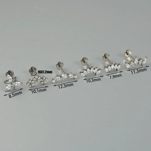 F136 titanium labret studs set with marquise zircon flower designs in various sizes