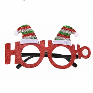 Occhiali festivi rossi HOHO glitterati con mini cappelli di Babbo Natale per feste