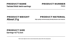 Detailed size and weight specs for heavy twist hoop earrings made of titanium steel