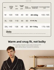 Size chart for thick flannel bathrobes with length and bust measurements for M XL 3XL