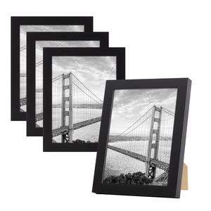 Modern black minimalist A4 picture frame set of four with desktop stand and sleek design