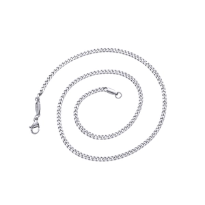 Classic 3mm silver stainless steel Cuban chain necklace with lobster clasp on white background