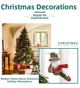 Detail of 3D Santa Claus curtain tieback with plaid hat for Christmas home decor