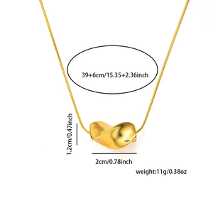 Detail of gold titanium steel bar necklace with twisted geometric pendant and dimensions