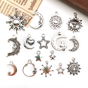 Vintage silver sun moon and star alloy charms set for DIY necklaces and bracelets